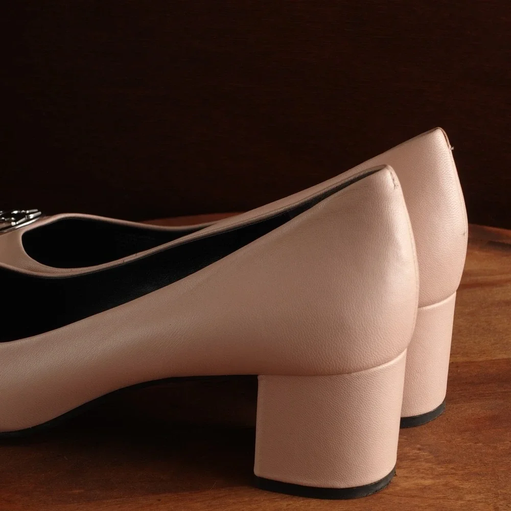 Tory Burch Pumps WMS SZ 10 Pink BLK Chelsea 50mm Medallion Classic Career Shoes